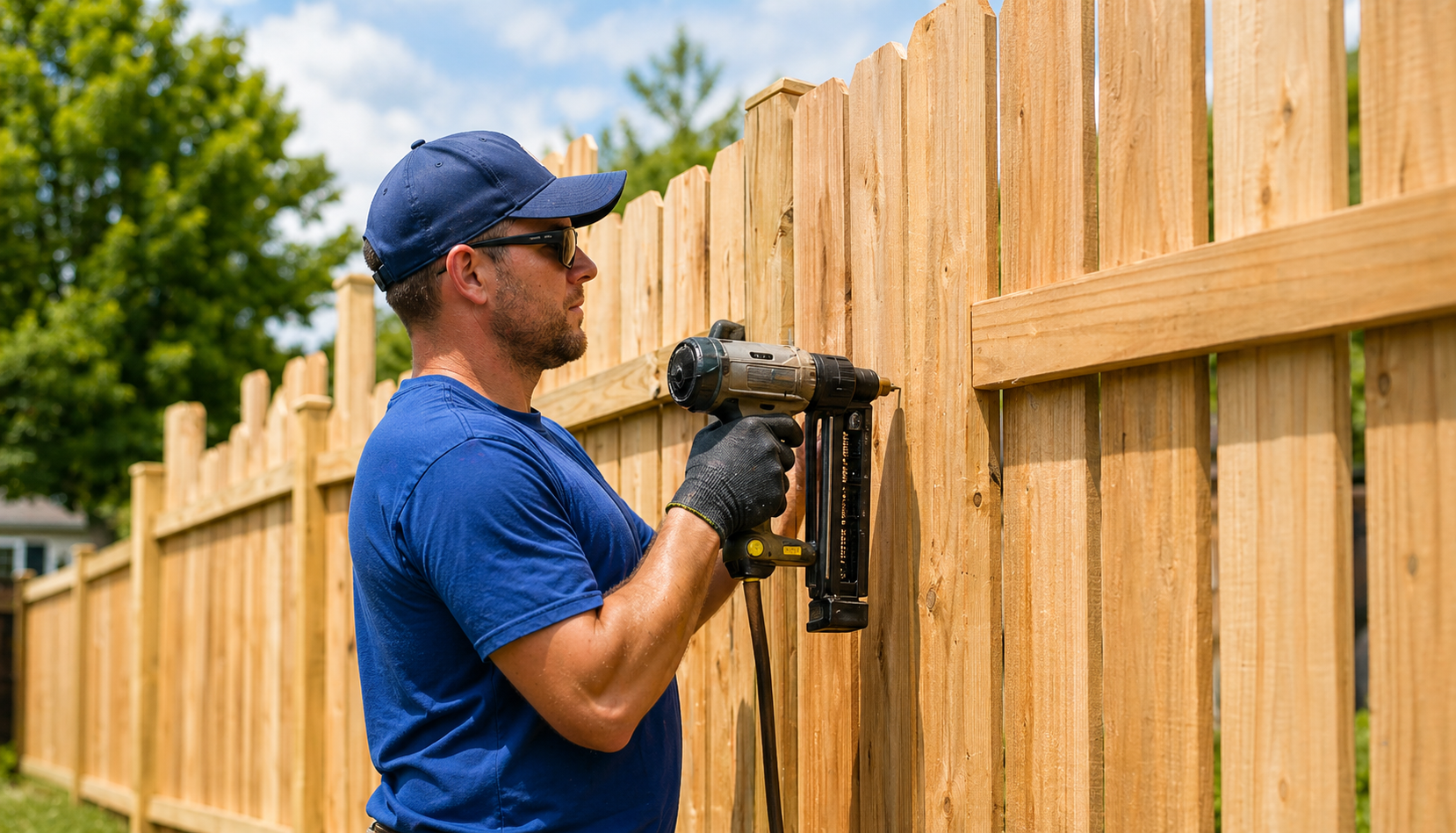 Fence Works installer building a wooden privacy fence